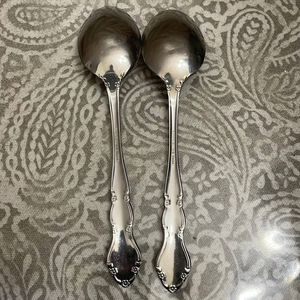 2 Retroneu stainless steel‎ tablespoons 18-8 Korea flower pattern